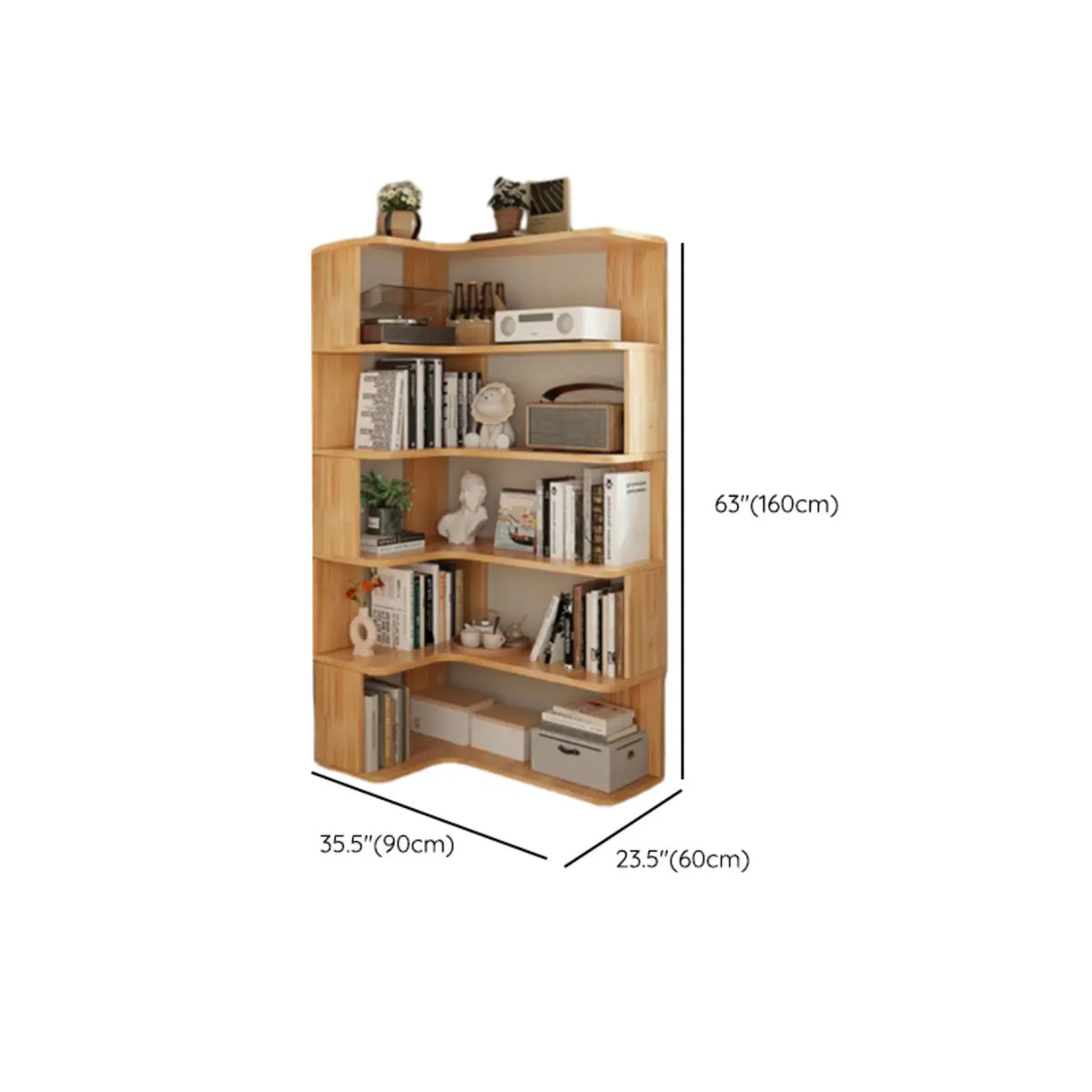 Libreria a giorno verticale a L in legno finitura naturale