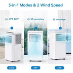 Condizionatore Portatile da 10000 BTU, Climatizzatore Domestico con Telecomando per Stanze fino a 42 m², Funzioni 3-in-1/Timer 24 Ore/Rotelle