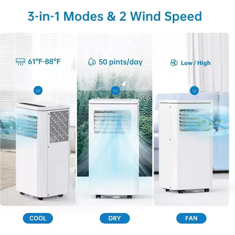 Condizionatore Portatile da 10000 BTU, Climatizzatore Domestico con Telecomando per Stanze fino a 42 m², Funzioni 3-in-1/Timer 24 Ore/Rotelle