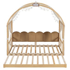 Letto a piattaforma in legno massiccio a forma di casetta, letto Montessori a terra con tetto ad arco e letto estraibile per bambine e bambini