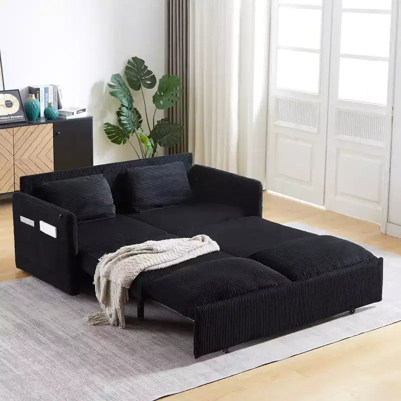 Divano letto convertibile 3-in-1 in velluto a coste da 64,5 pollici con letto estraibile