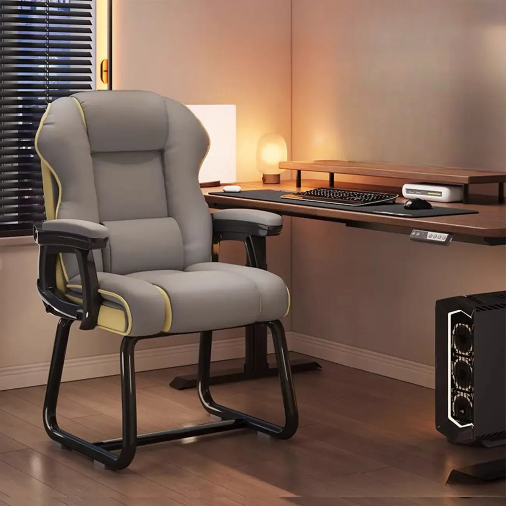 Sedia direzionale ergonomica in pelle gialla con schienale alto