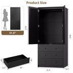 COZONY Armadio Guardaroba con 3 Cassetti e 2 Ante, Armadio Moderno in Legno per Camera da Letto, Armadio Alto Bianco Resistente