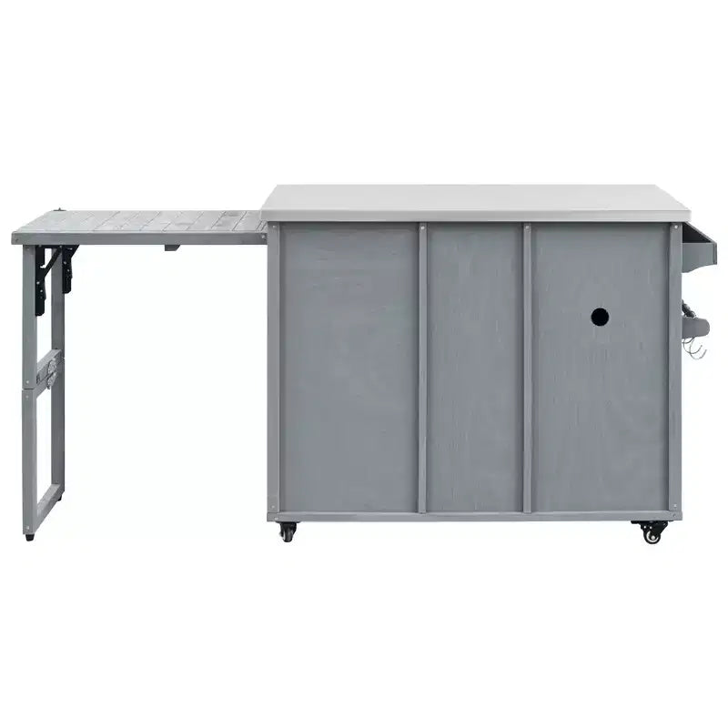 FAMYYT Isola per Cucina da Esterno da 78.3 Pollici con Piano di Lavoro in Acciaio Inossidabile, Stazione Barbecue Pieghevole e Armadietti Contenitore, Grigio Blu