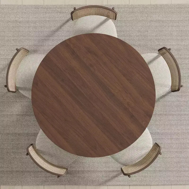 Tavolo da pranzo rotondo in legno massello PexFix 45 x 45 con finitura noce e gambe eleganti ad arco per sale da pranzo e cucine moderne