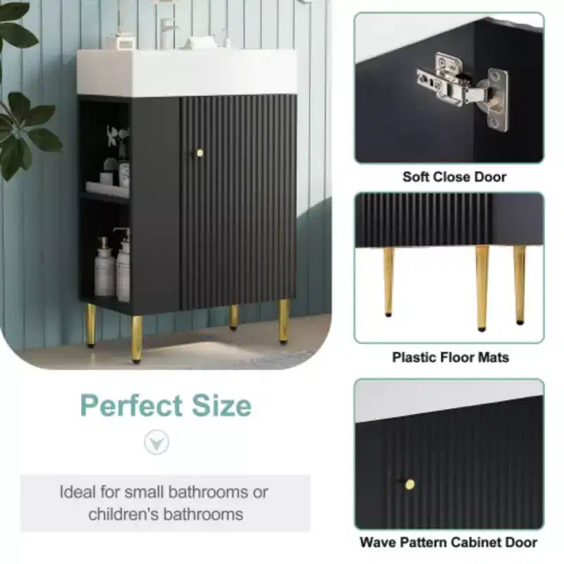Mobile lavabo da bagno bianco da 21,6", mobiletto combinato, mobiletto da bagno, lavabo singolo in ceramica, contenitore laterale sinistro
