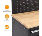 Cassettiera portautensili mobile a 10 cassetti da 61 pollici e banco da lavoro da garage con ciabatta elettrica, piano in legno di gomma massiccio, portata di 1675 libbre, armadio mobile per workstation per impieghi gravosi