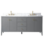 Mobile lavabo doppio Vanity Art 72 per bagno, con top in marmo tecnico