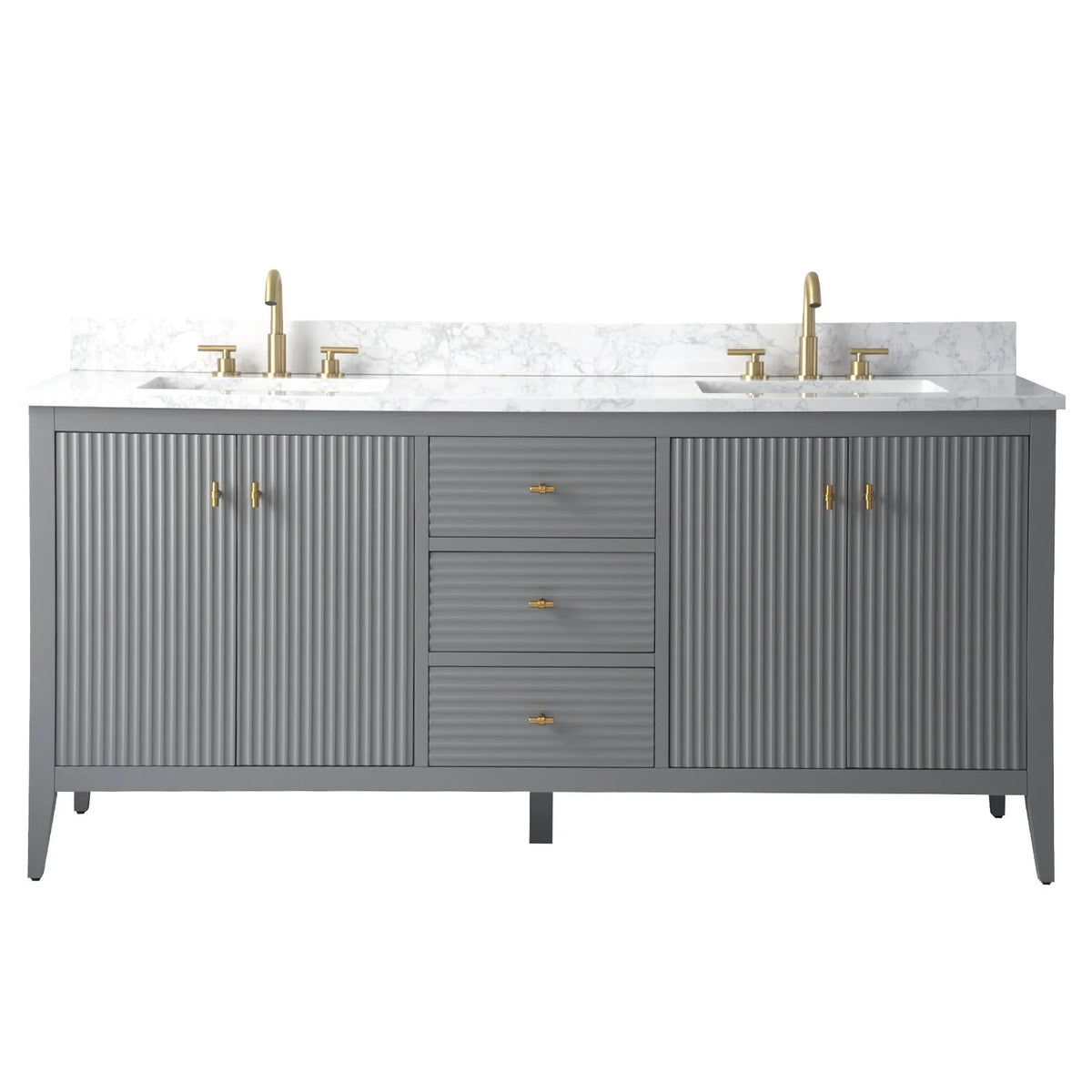 Mobile lavabo doppio Vanity Art 72 per bagno, con top in marmo tecnico