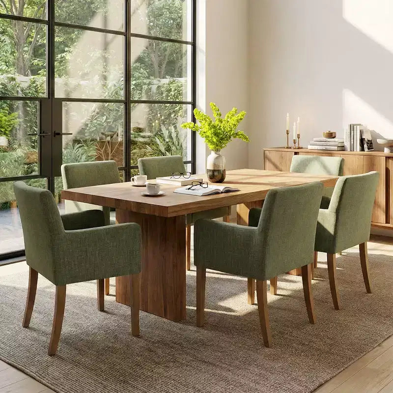 Set di 6 sedie da pranzo imbottite con braccioli, poltrone moderne in lino con gambe in legno, sedie occasionali per sala da pranzo, soggiorno - Panipeachy