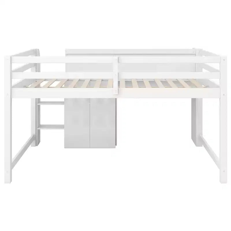 Letto a soppalco basso rosa/bianco con scrivania, contenitore e lavagna bianca - Singolo, 1 persona