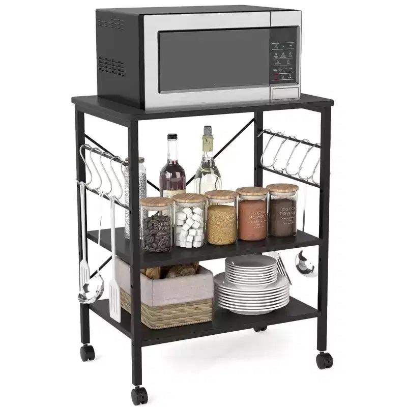Scaffale da Cucina a 3 Livelli Costway, Carrello per Forno a Microonde con Gancio