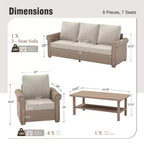 Captiva Designs Set Divano da Giardino di Lusso in Rattan a 6 Pezzi con Braccioli Curvi e Cuscini
