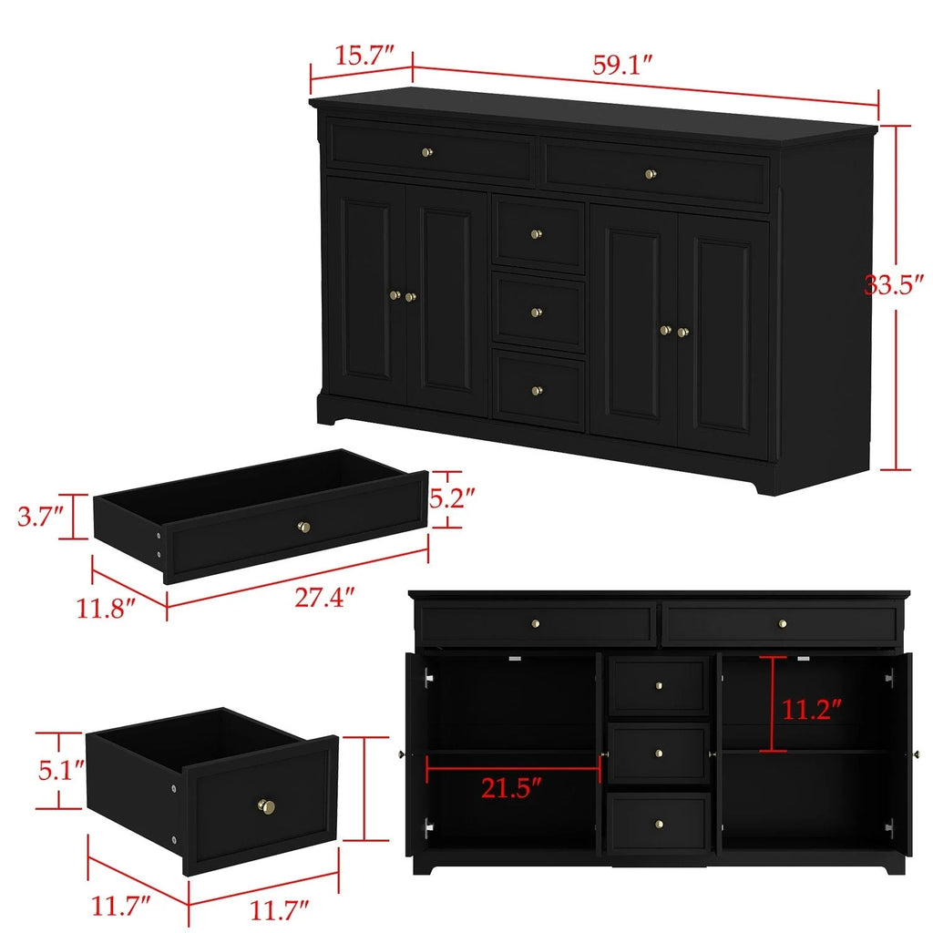 59.1'' Credenza Buffet Bianco Laccato Mid-Century Modern Contemporaneo