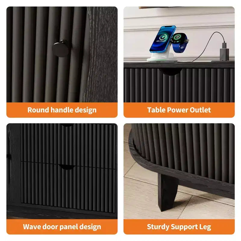 Mobile porta TV nero/marrone in stile Mid-Century con 2 cassetti, per 1 stanza
