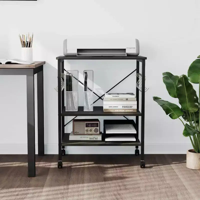 Scaffale da Cucina a 3 Livelli Costway, Carrello per Forno a Microonde con Gancio