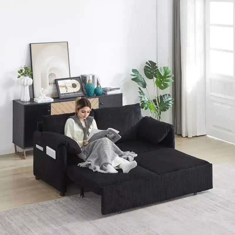 Divano letto convertibile 3-in-1 in velluto a coste da 64,5 pollici con letto estraibile