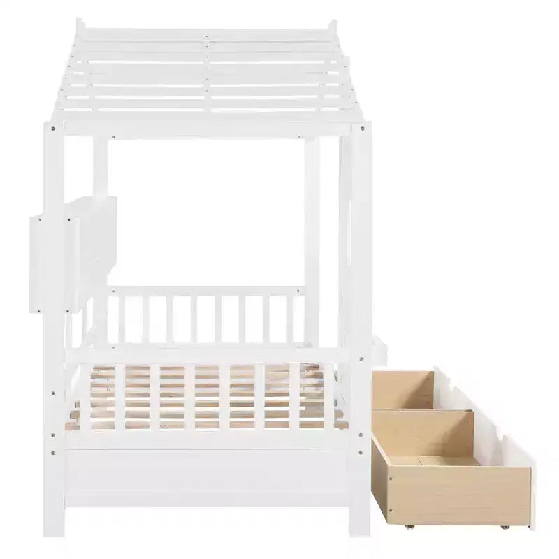 Letto in legno a forma di casa Twin/Full Size con 2 cassetti, letto per bambini con scaffale portaoggetti - ModernLuxe