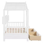Letto in legno a forma di casa Twin/Full Size con 2 cassetti, letto per bambini con scaffale portaoggetti - ModernLuxe