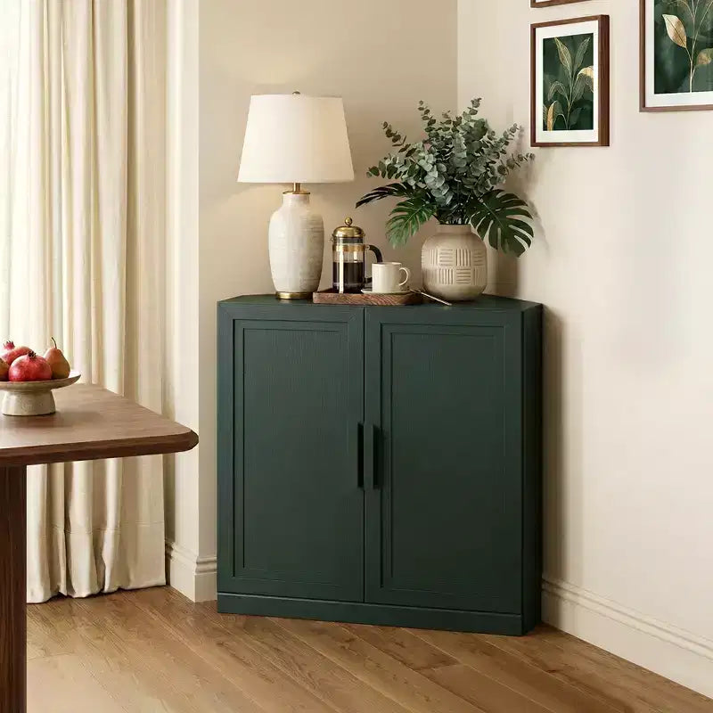 Mobile ad Angolo Dovelina con Ripiani Regolabili Credenza Buffet Vetrinetta Vino Mobile da Cucina e Sala da Pranzo con Ante in Legno - 31H x 31W, 36H x 31W