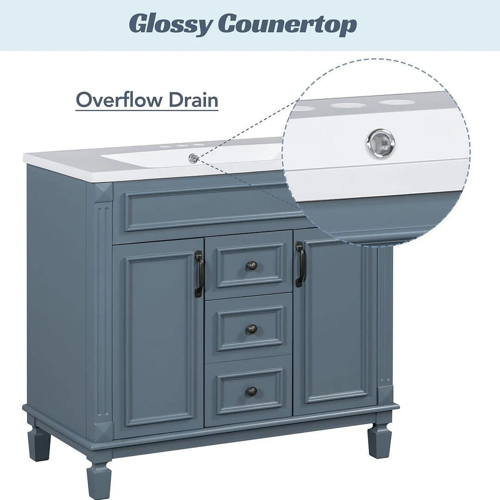 Mobile bagno moderno da 90 cm con lavabo integrato e specchiera, 2 ante e 2 cassetti