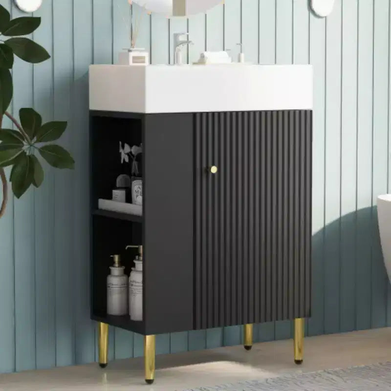 Mobile lavabo da bagno bianco da 21,6", mobiletto combinato, mobiletto da bagno, lavabo singolo in ceramica, contenitore laterale sinistro