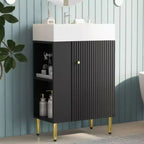 Mobile lavabo da bagno bianco da 21,6", mobiletto combinato, mobiletto da bagno, lavabo singolo in ceramica, contenitore laterale sinistro