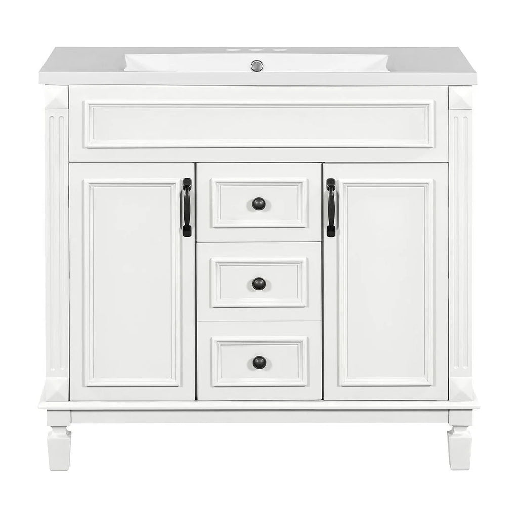 Mobile bagno moderno da 90 cm con lavabo integrato e specchiera, 2 ante e 2 cassetti