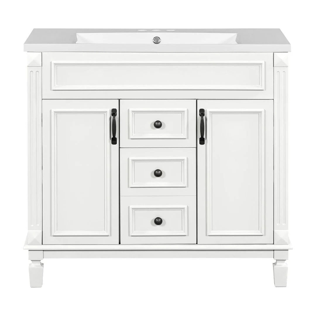 Mobile bagno moderno da 90 cm con lavabo integrato e specchiera, 2 ante e 2 cassetti