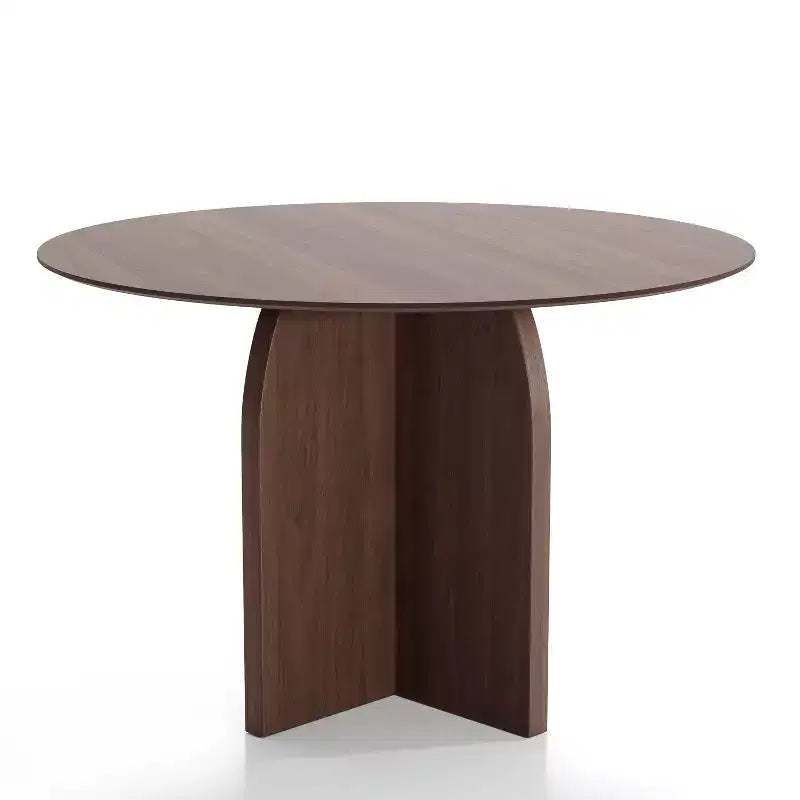 Tavolo da pranzo rotondo in legno massello PexFix 45 x 45 con finitura noce e gambe eleganti ad arco per sale da pranzo e cucine moderne