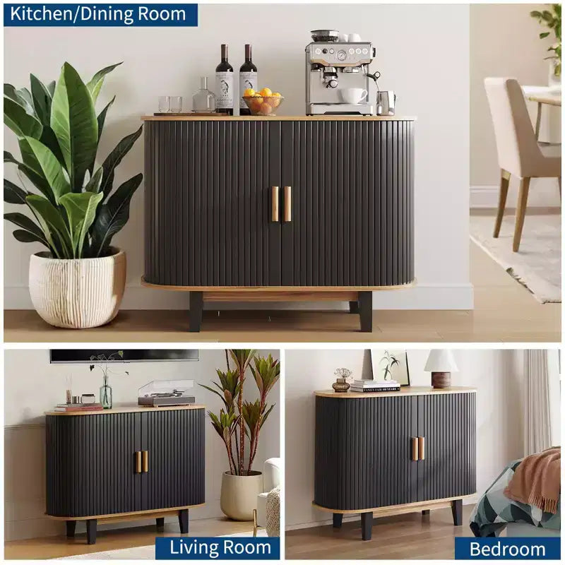 Mobile credenza buffet scanalato da 40'', armadio contenitore con anta scorrevole e ripiano regolabile, credenze contenitore moderne, tavolo consolle con anta a serrandina