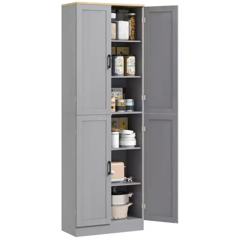 HOMCOM Dispensa da Cucina Autoportante da 170 cm, Armadietto Contenitore a 4 Ante con Ripiani Regolabili e Porte