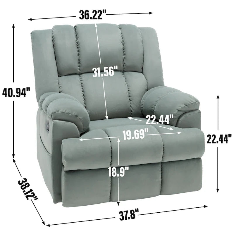 Poltrona reclinabile manuale oversize verde con funzione girevole, a dondolo e rivestimento in tessuto