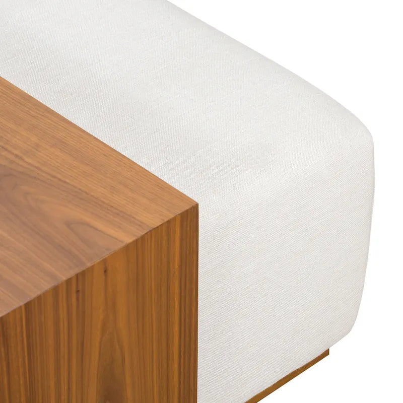 Poly & Bark Pouf Jarmo con Tavolino Regolabile in Noce - Vera Pelle Italiana Pieno Fiore
