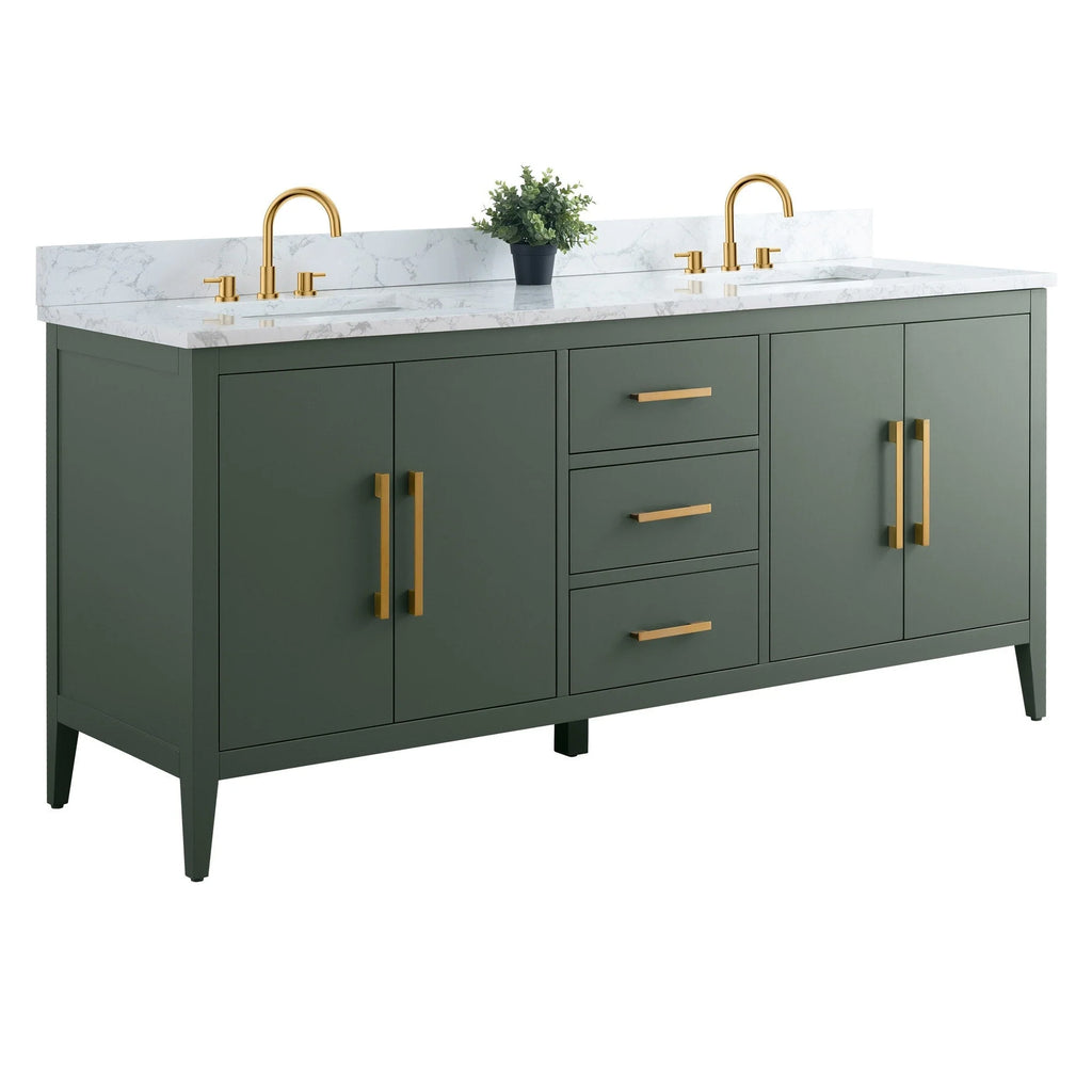 Mobile lavabo doppio Vanity Art 72 per bagno, con top in marmo tecnico