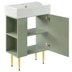 Mobile lavabo da bagno bianco da 21,6", mobiletto combinato, mobiletto da bagno, lavabo singolo in ceramica, contenitore laterale sinistro