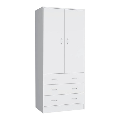 Armadio moderno a due ante con 3 cassetti e 1 bastone appendiabiti per camera da letto