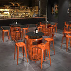 Tavoli da bar contenitori in metallo neri e arancioni industriali a forma di bidone