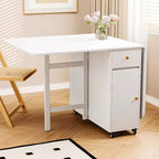 Tavolo da pranzo pieghevole ATJafurn 59'' con ante a ribalta per piccoli spazi, tavolo da cucina rettangolare estensibile in legno con ruote e contenitore