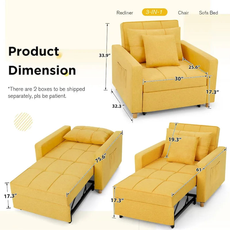 Poltrona Letto Trasformabile Regolabile, 3-in-1, Diversi Colori, Adatta a 1 Persona