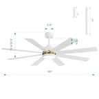 Ventilatore da soffitto nero da 65 pollici a 8 pale con luce LED e telecomando