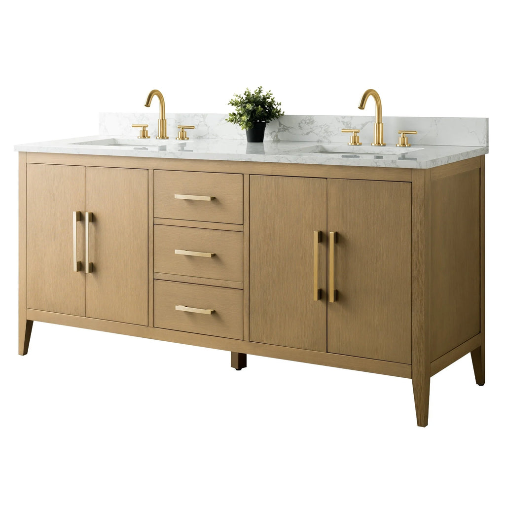 Mobile lavabo doppio Vanity Art 72 per bagno, con top in marmo tecnico