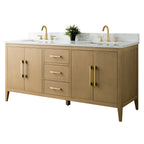 Mobile lavabo doppio Vanity Art 72 per bagno, con top in marmo tecnico