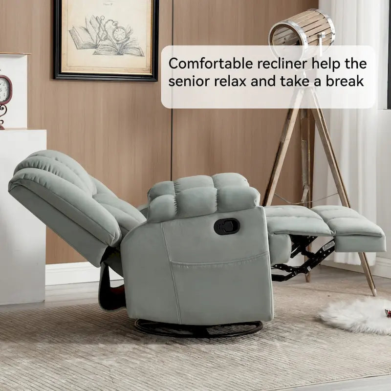 Poltrona reclinabile manuale oversize verde con funzione girevole, a dondolo e rivestimento in tessuto