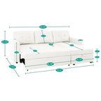 Divano componibile convertibile reversibile con letto estraibile, chaise longue con contenitore nascosto e gambe durevoli