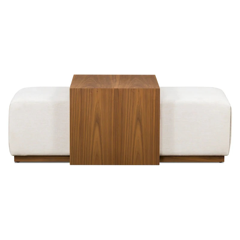 Poly & Bark Pouf Jarmo con Tavolino Regolabile in Noce - Vera Pelle Italiana Pieno Fiore