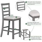 Set da pranzo da 5 pezzi in stile rustico ad altezza bancone con sedie per 4 persone, tavolo rettangolare in legno con ripiani e scomparto per vino