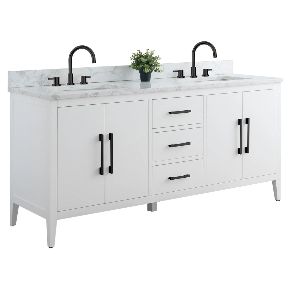 Mobile lavabo doppio Vanity Art 72 per bagno, con top in marmo tecnico