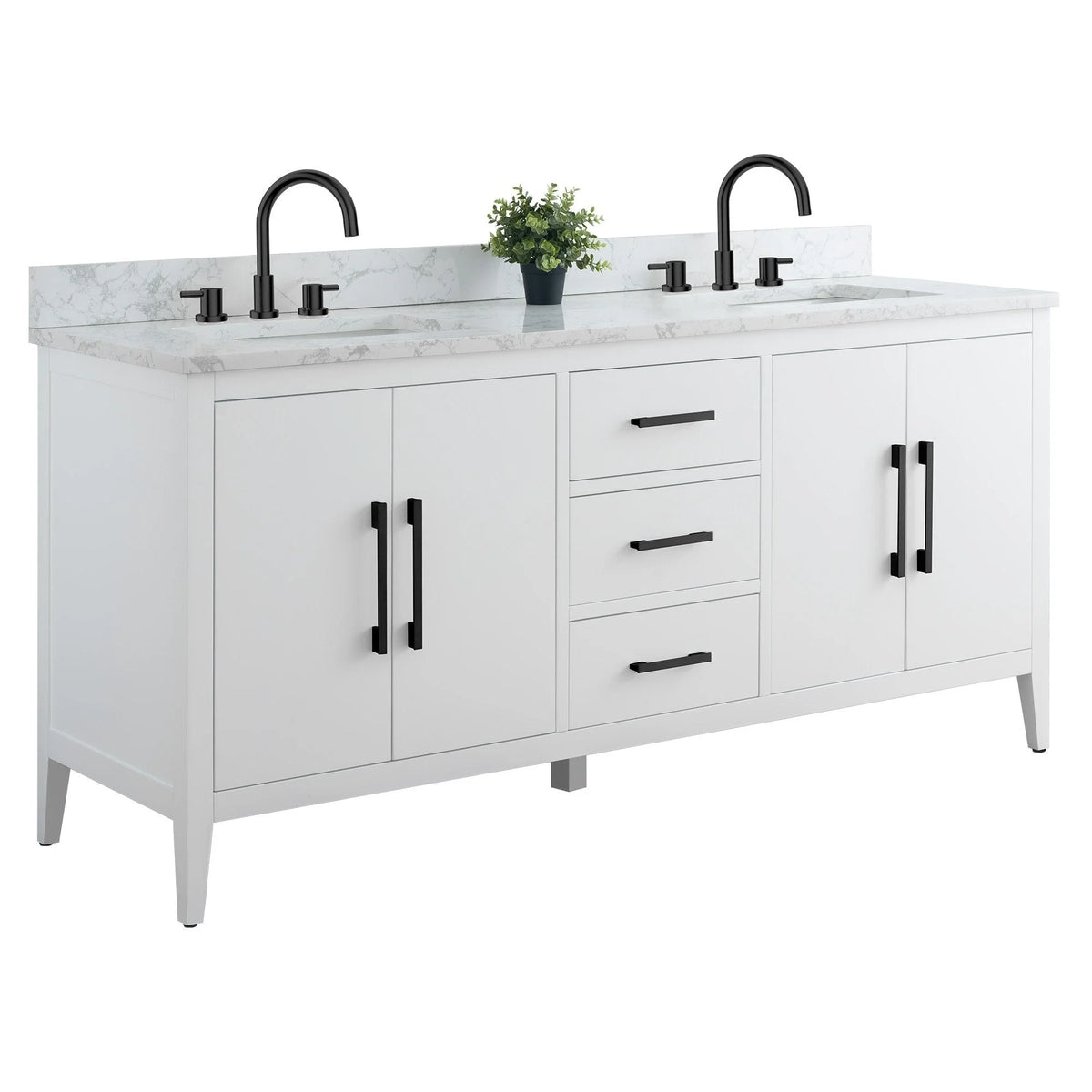 Mobile lavabo doppio Vanity Art 72 per bagno, con top in marmo tecnico