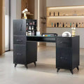 Tavolo manicure moderno nero/rosa con ripiano in vetro e poggiapolso, postazione singola